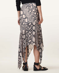 Allsaints Cassie Satin Silk Midi Skirt Flow Ecru White