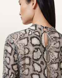 Allsaints Rizo Snake Print Silk Blend Midi Dress Flow Ecru White