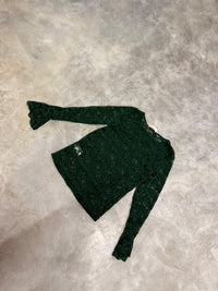 Longsleeve aus hochwertiger Spitze transparent hochgeschlossen mit Volantsärmeln grün
