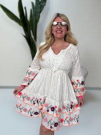 BOHO Kleid kurz FLOWER FAIRYTALE weiß