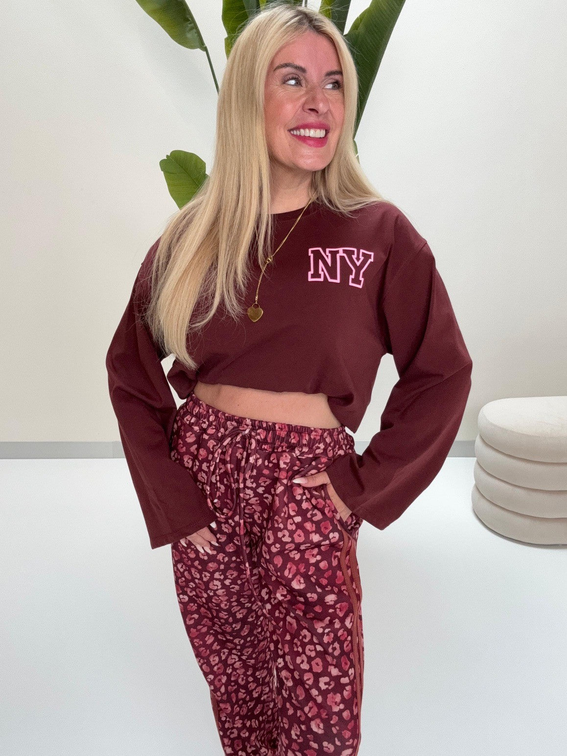 Statement Sweater burgundy NEW YORK