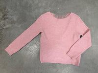 Romantischer Pullover mit Spitzen Rückenausschnitt rosa