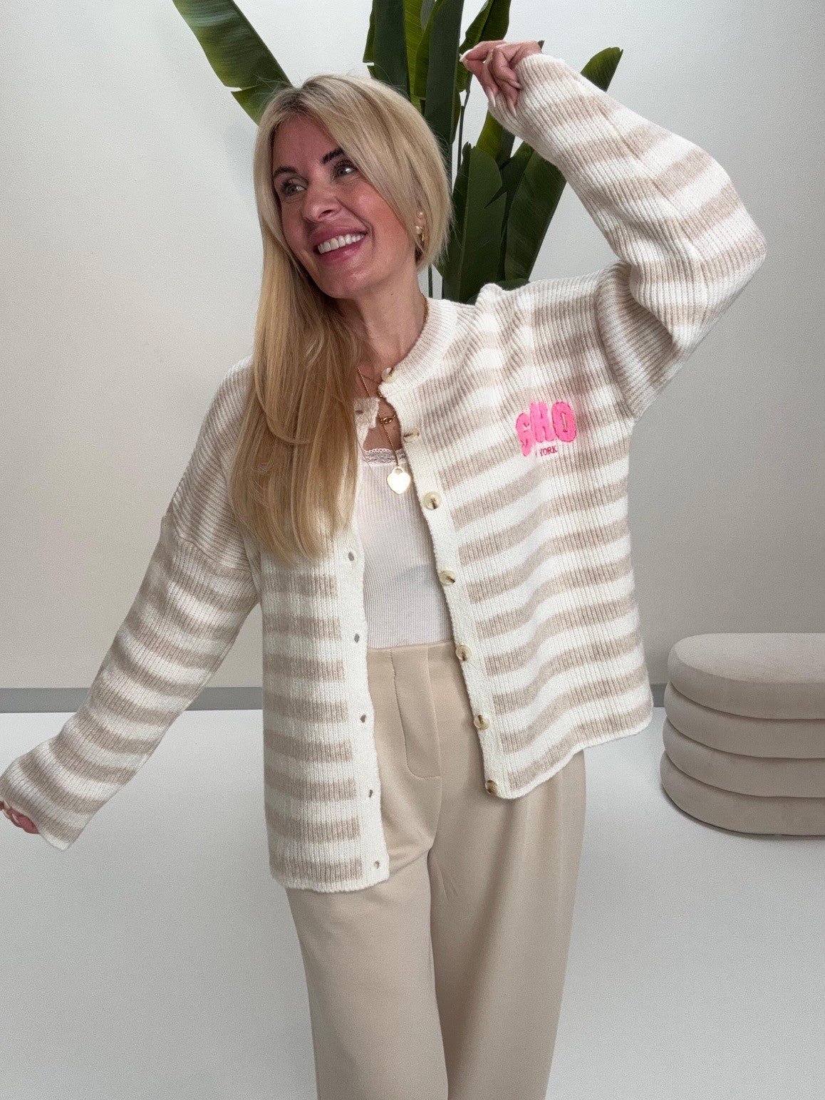 Strickjacke SOHO creme/weiß