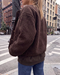 Teddy Jacke mit Druckknöpfen & großem Herz dunkelbraun